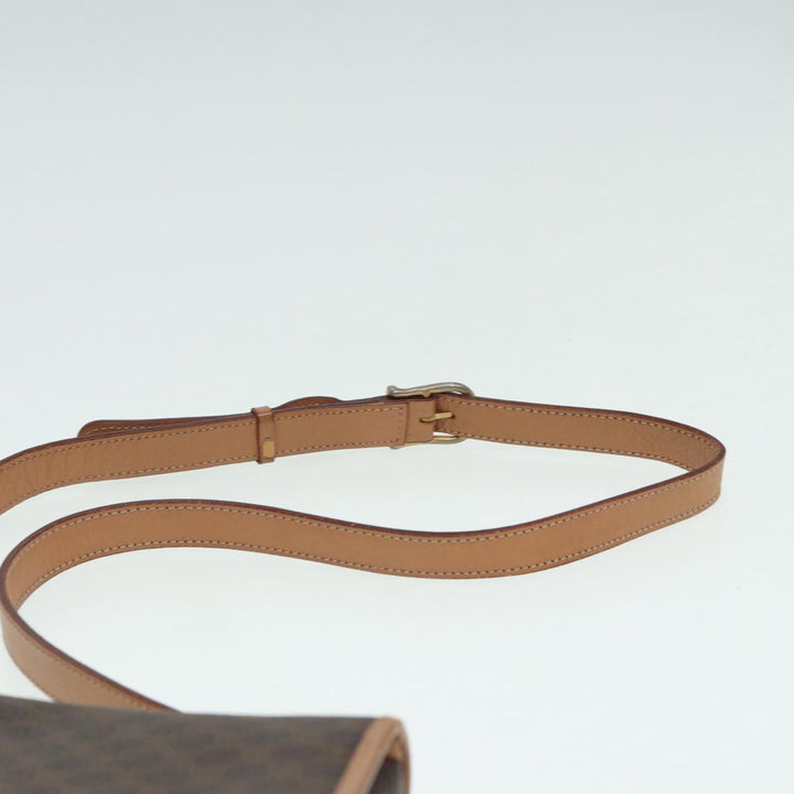 Celine Macadam Canvas Shoulder Bag PVC Leather Brown Gold Auth 85341