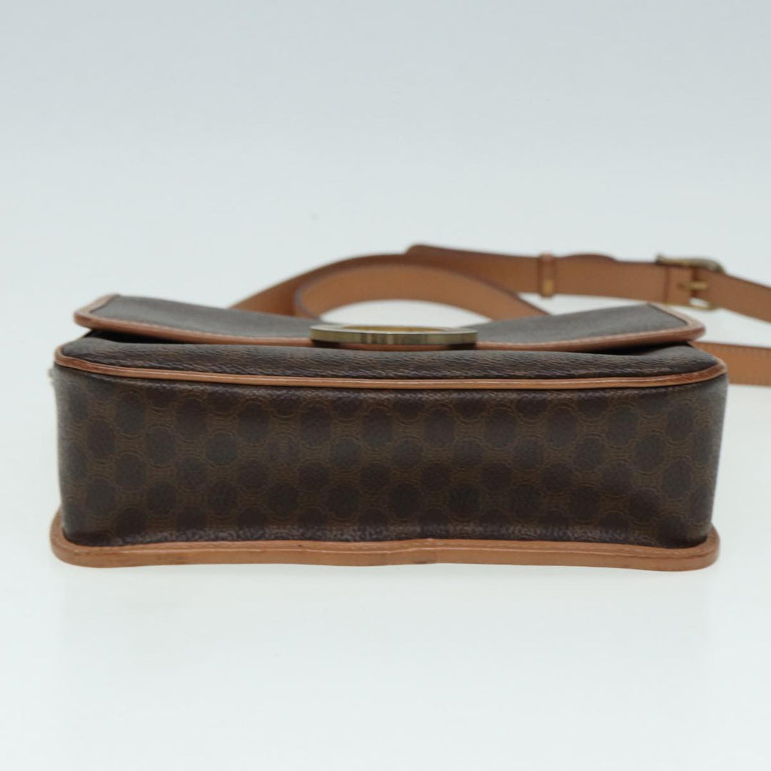 Celine Macadam Canvas Shoulder Bag PVC Leather Brown Gold Auth 85341