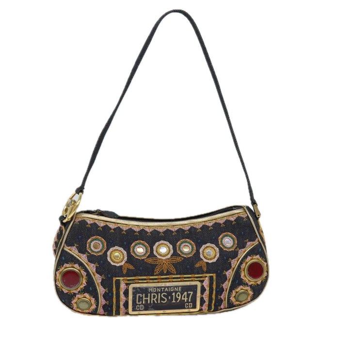 CHRISTIAN Top quality Dior Hand Bag Canvas Blue Gold Auth 85438A