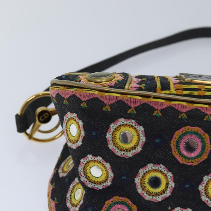 CHRISTIAN Top quality Dior Hand Bag Canvas Blue Gold Auth 85438A