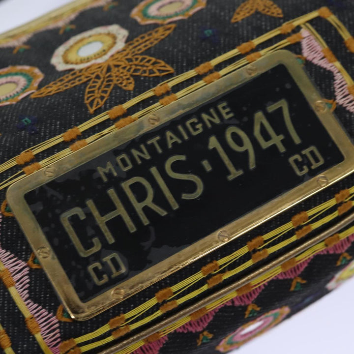 CHRISTIAN Top quality Dior Hand Bag Canvas Blue Gold Auth 85438A