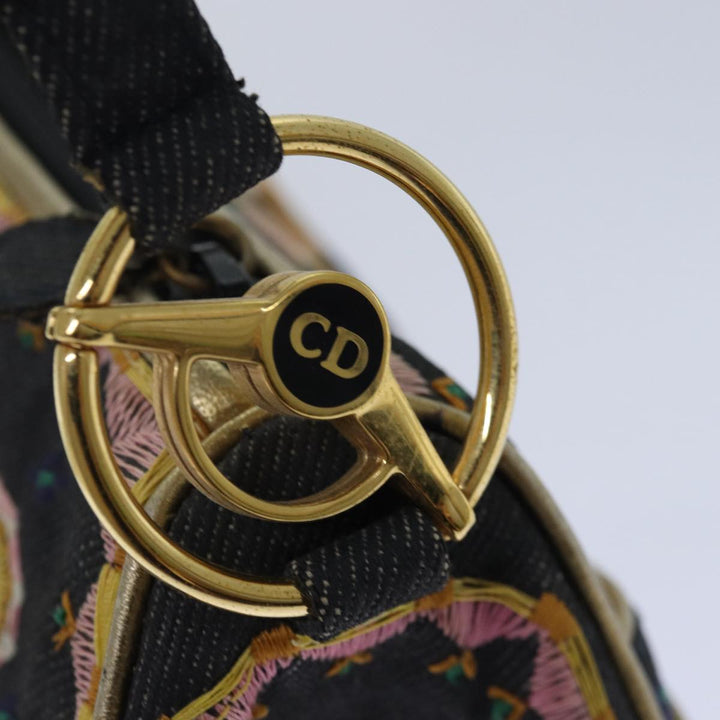 CHRISTIAN Top quality Dior Hand Bag Canvas Blue Gold Auth 85438A