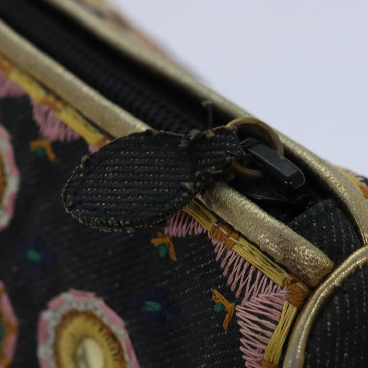 CHRISTIAN Top quality Dior Hand Bag Canvas Blue Gold Auth 85438A
