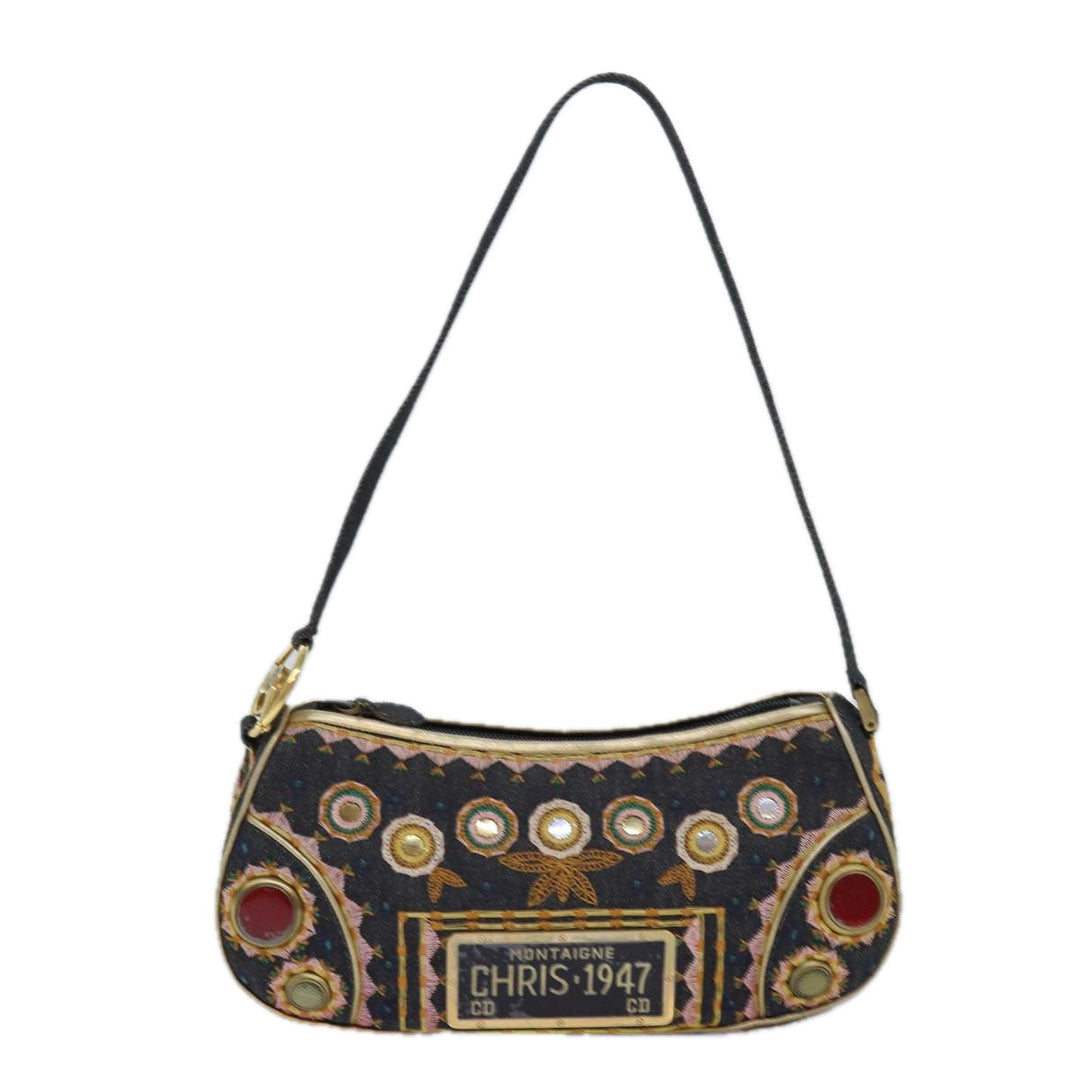 CHRISTIAN Top quality Dior Hand Bag Canvas Blue Gold Auth 85438A
