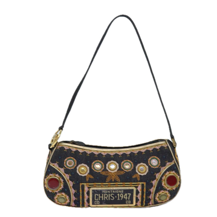 CHRISTIAN Top quality Dior Hand Bag Canvas Blue Gold Auth 85438A