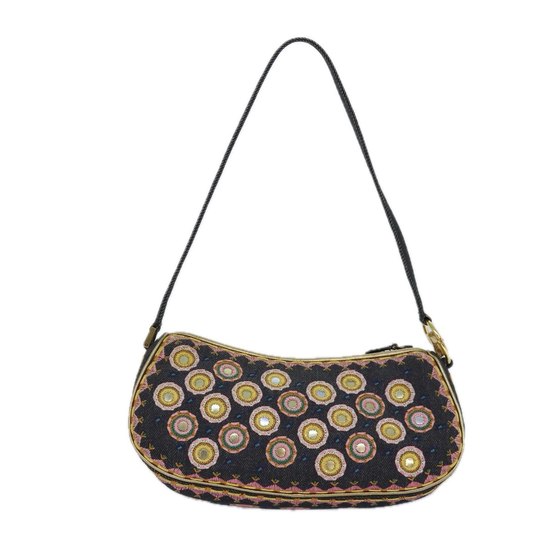 CHRISTIAN Top quality Dior Hand Bag Canvas Blue Gold Auth 85438A