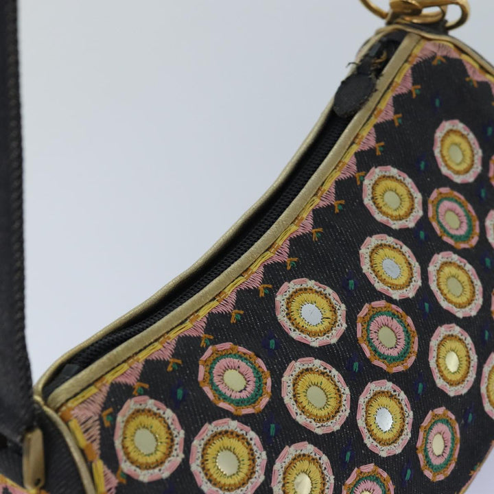 CHRISTIAN Top quality Dior Hand Bag Canvas Blue Gold Auth 85438A