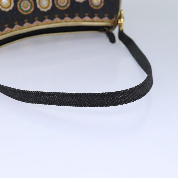 CHRISTIAN Top quality Dior Hand Bag Canvas Blue Gold Auth 85438A