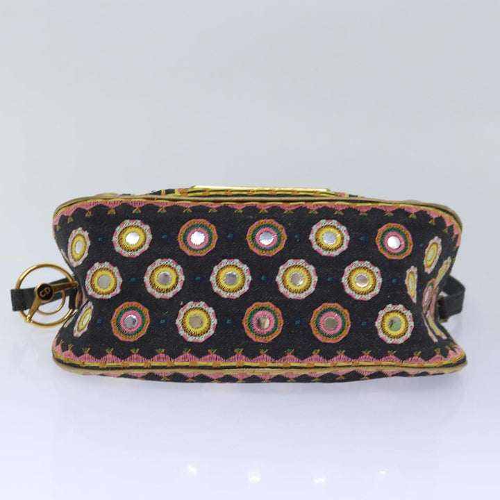 CHRISTIAN Top quality Dior Hand Bag Canvas Blue Gold Auth 85438A