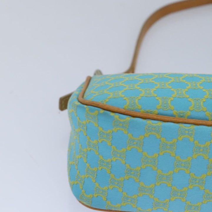 Celine Macadam Canvas Shoulder Bag Turquoise Blue Silver Auth 85440