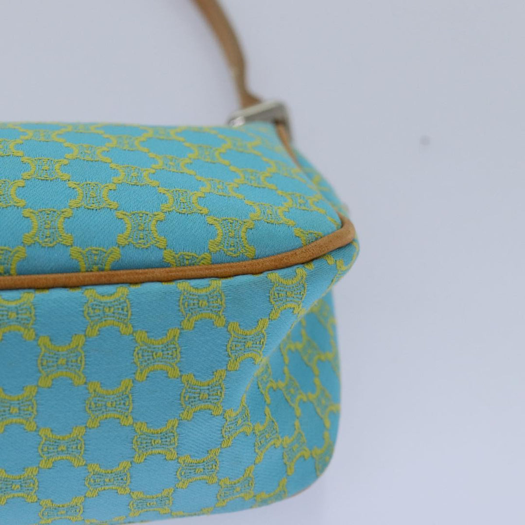 Celine Macadam Canvas Shoulder Bag Turquoise Blue Silver Auth 85440