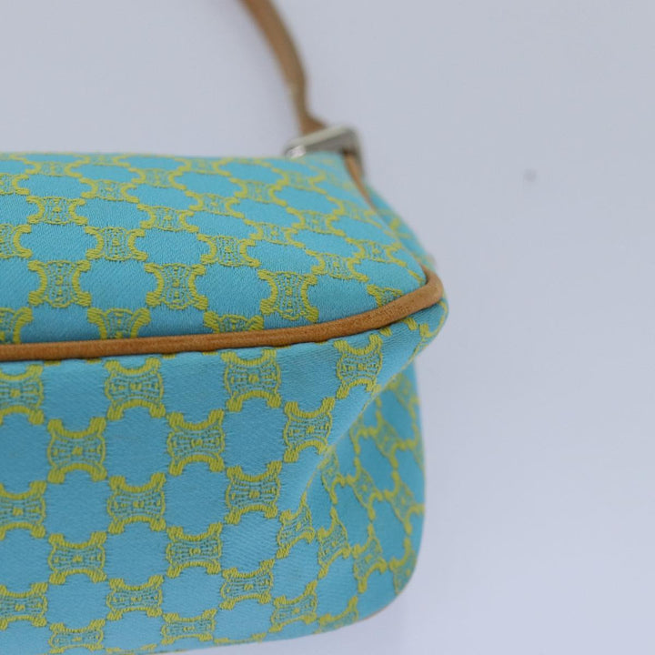 Celine Macadam Canvas Shoulder Bag Turquoise Blue Silver Auth 85440