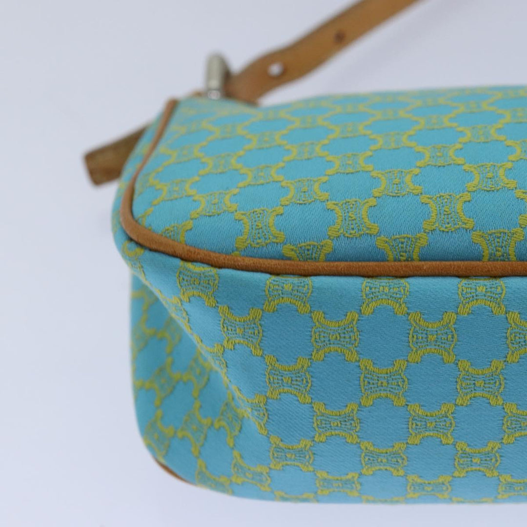 Celine Macadam Canvas Shoulder Bag Turquoise Blue Silver Auth 85440