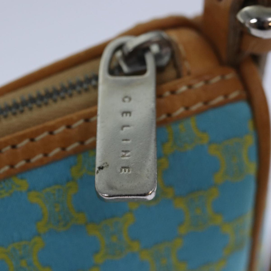 Celine Macadam Canvas Shoulder Bag Turquoise Blue Silver Auth 85440