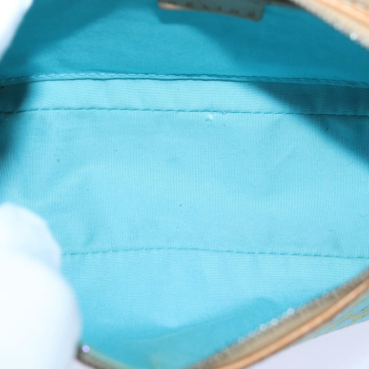 Celine Macadam Canvas Shoulder Bag Turquoise Blue Silver Auth 85440
