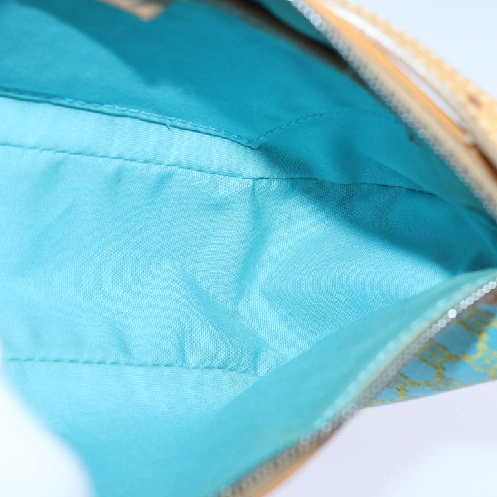 Celine Macadam Canvas Shoulder Bag Turquoise Blue Silver Auth 85440