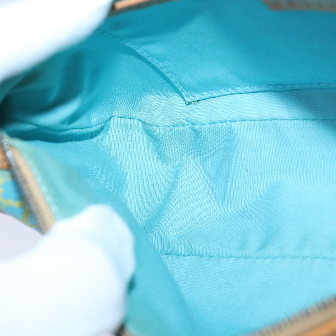 Celine Macadam Canvas Shoulder Bag Turquoise Blue Silver Auth 85440