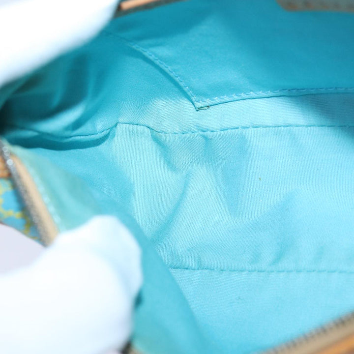 Celine Macadam Canvas Shoulder Bag Turquoise Blue Silver Auth 85440
