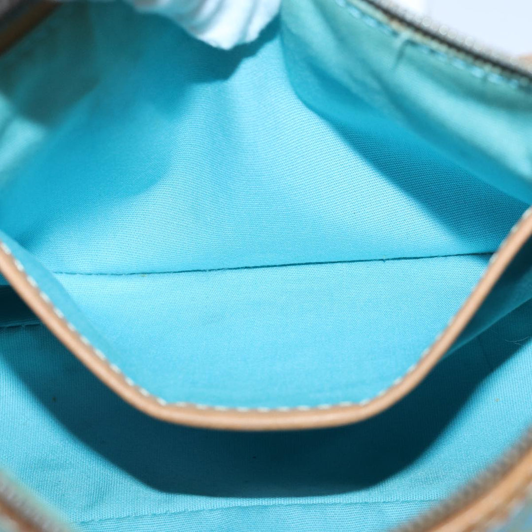 Celine Macadam Canvas Shoulder Bag Turquoise Blue Silver Auth 85440