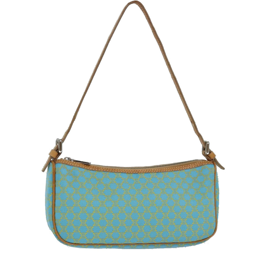 Celine Macadam Canvas Shoulder Bag Turquoise Blue Silver Auth 85440