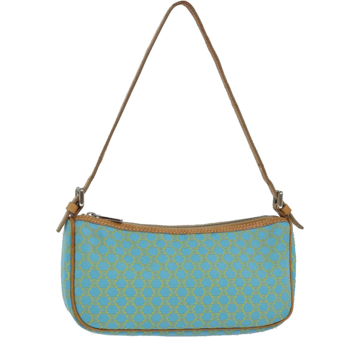 Celine Macadam Canvas Shoulder Bag Turquoise Blue Silver Auth 85440