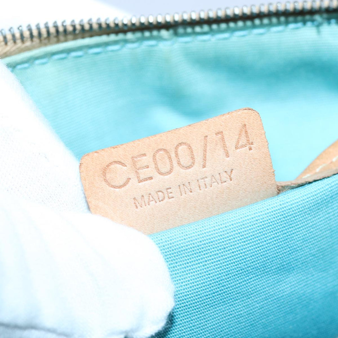 Celine Macadam Canvas Shoulder Bag Turquoise Blue Silver Auth 85440