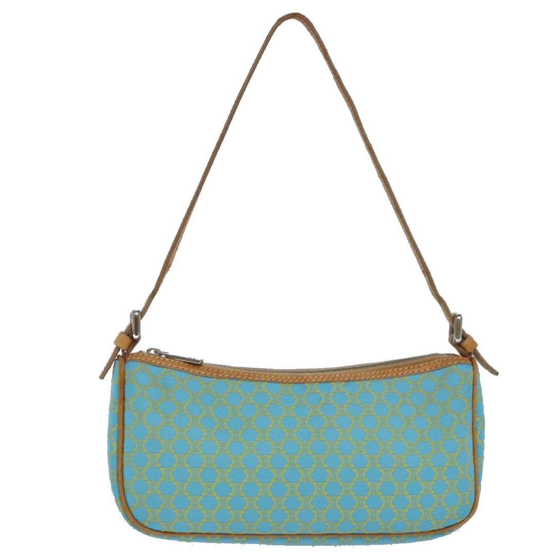 Celine Macadam Canvas Shoulder Bag Turquoise Blue Silver Auth 85440