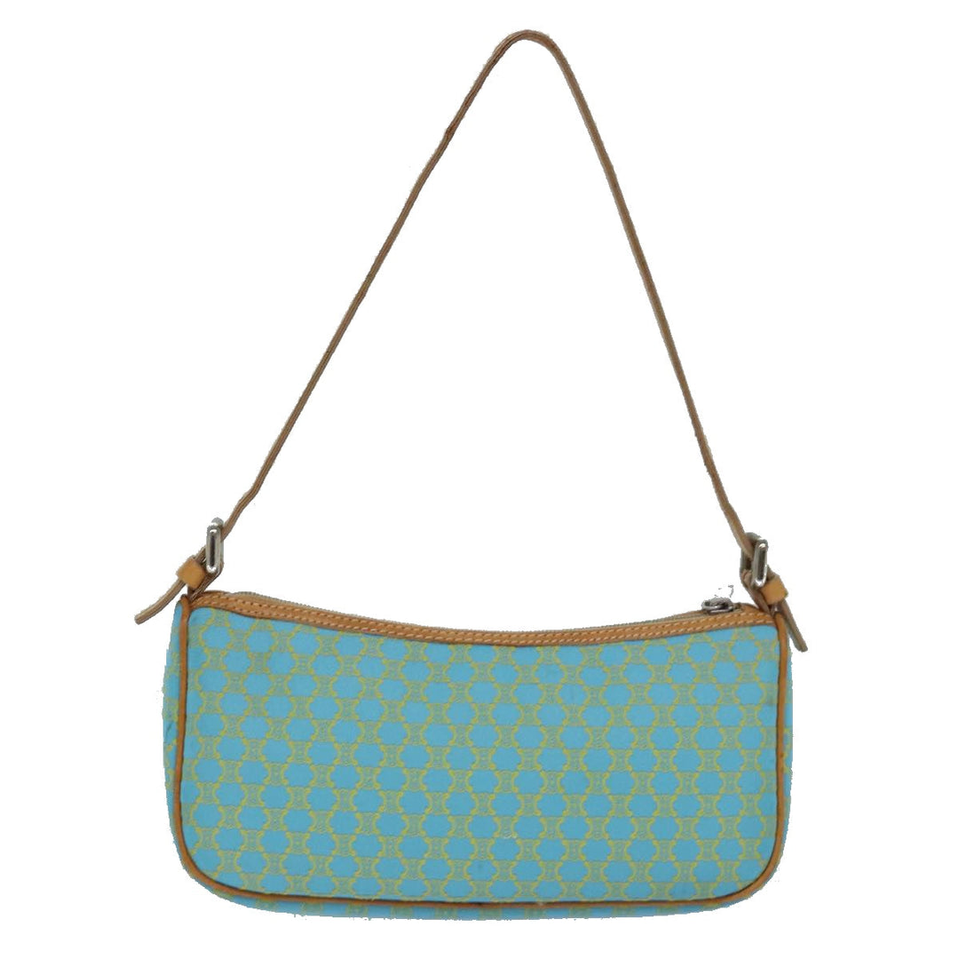 Celine Macadam Canvas Shoulder Bag Turquoise Blue Silver Auth 85440