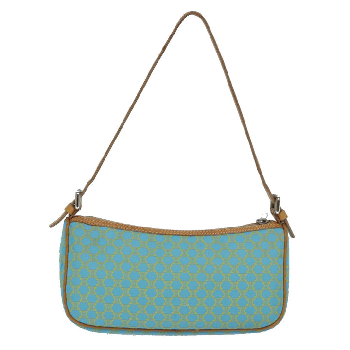 Celine Macadam Canvas Shoulder Bag Turquoise Blue Silver Auth 85440