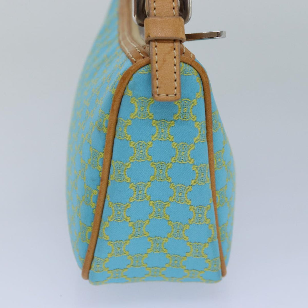 Celine Macadam Canvas Shoulder Bag Turquoise Blue Silver Auth 85440