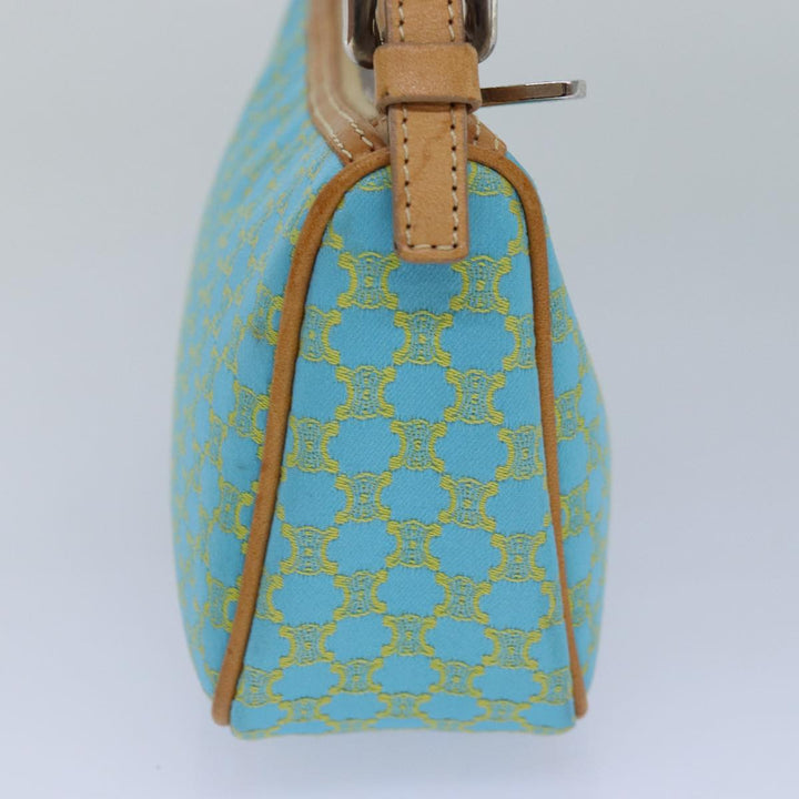 Celine Macadam Canvas Shoulder Bag Turquoise Blue Silver Auth 85440