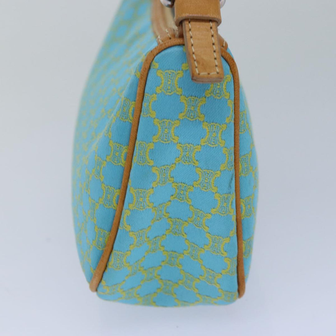 Celine Macadam Canvas Shoulder Bag Turquoise Blue Silver Auth 85440