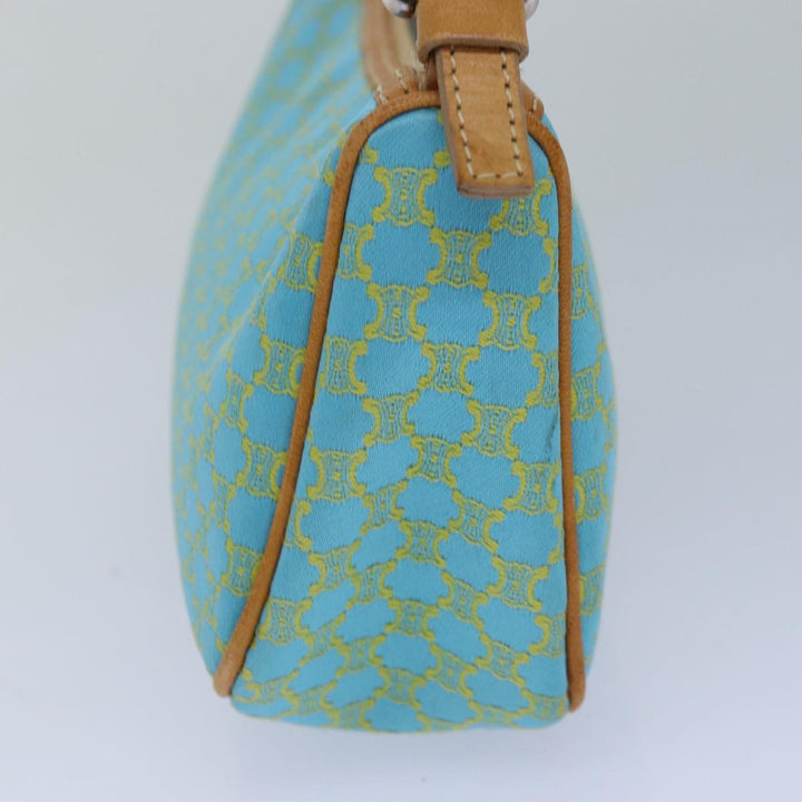 Celine Macadam Canvas Shoulder Bag Turquoise Blue Silver Auth 85440