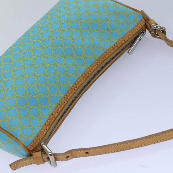 Celine Macadam Canvas Shoulder Bag Turquoise Blue Silver Auth 85440