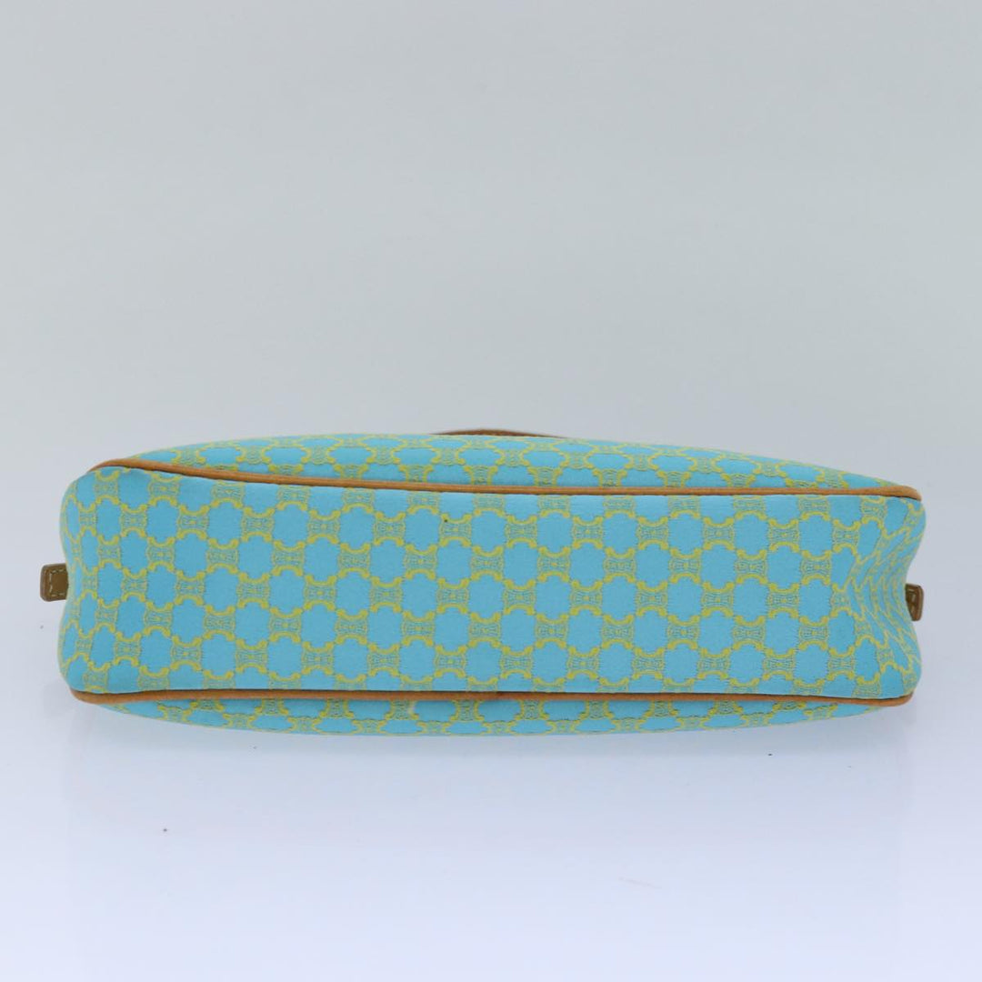 Celine Macadam Canvas Shoulder Bag Turquoise Blue Silver Auth 85440