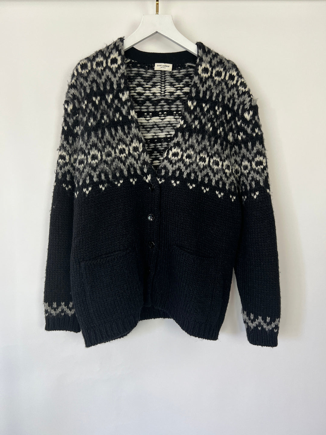Saint Laurent Black & Grey Knit V-Neck igan Size S (UK 8)