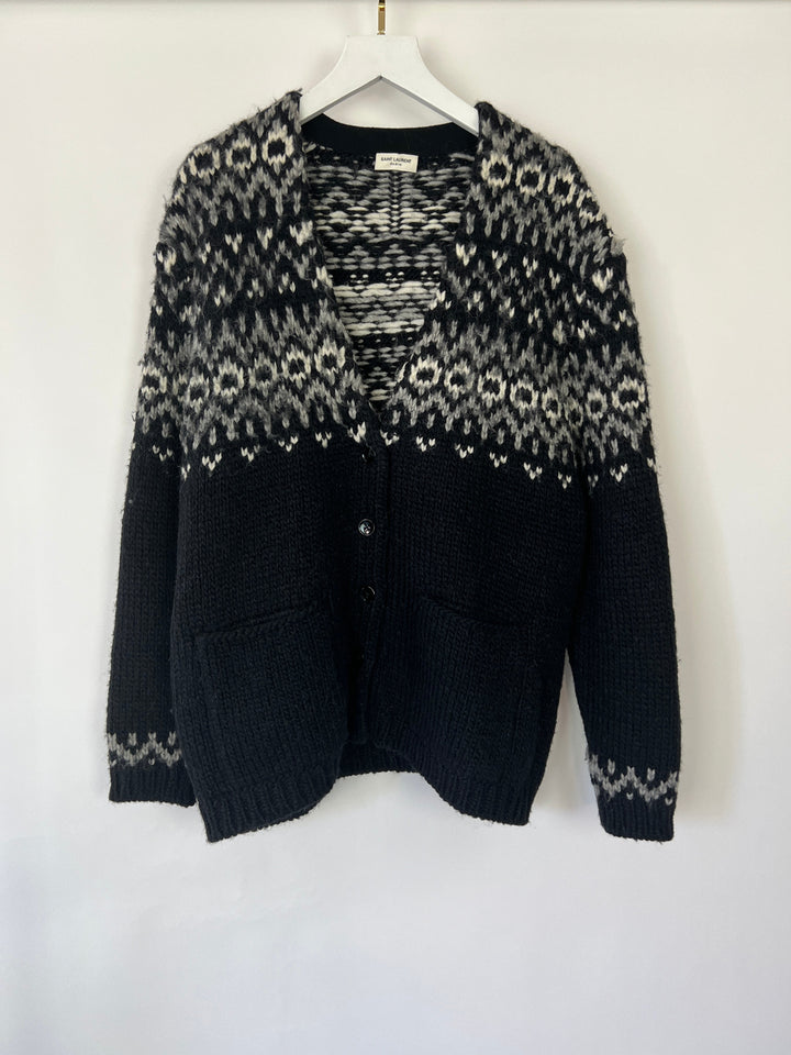 Saint Laurent Black & Grey Knit V-Neck igan Size S (UK 8)