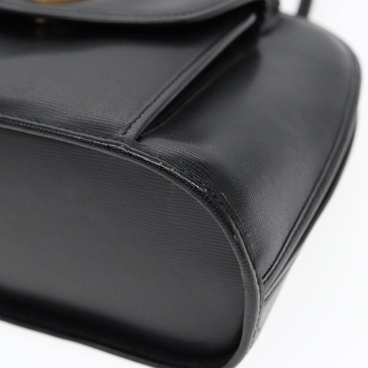 Celine Hand Bag Leather 2way Black Gold Auth 85493