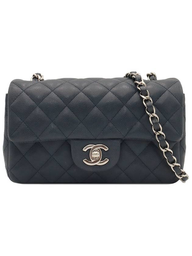Navy Caviar Silver Chain Classic New Mini Flap Shoulder Bag No 26 Chanel