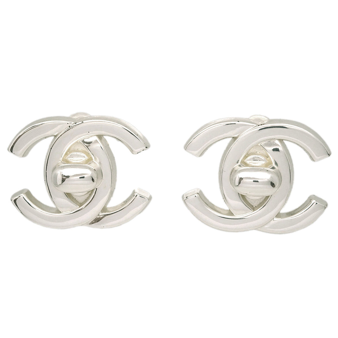 Top Quality Chanel CC Turnlock Earrings Clip-On Silver Large 96A