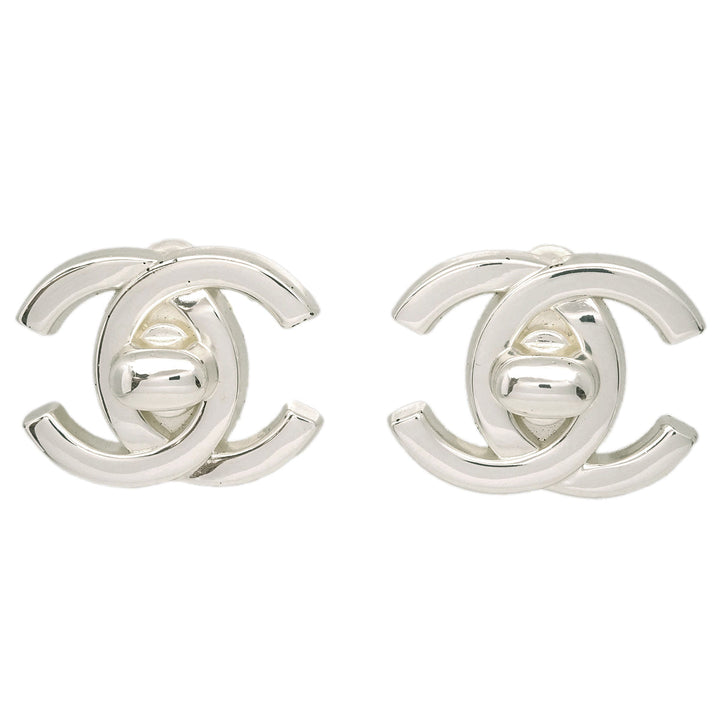 Top Quality Chanel CC Turnlock Earrings Clip-On Silver Large 96A