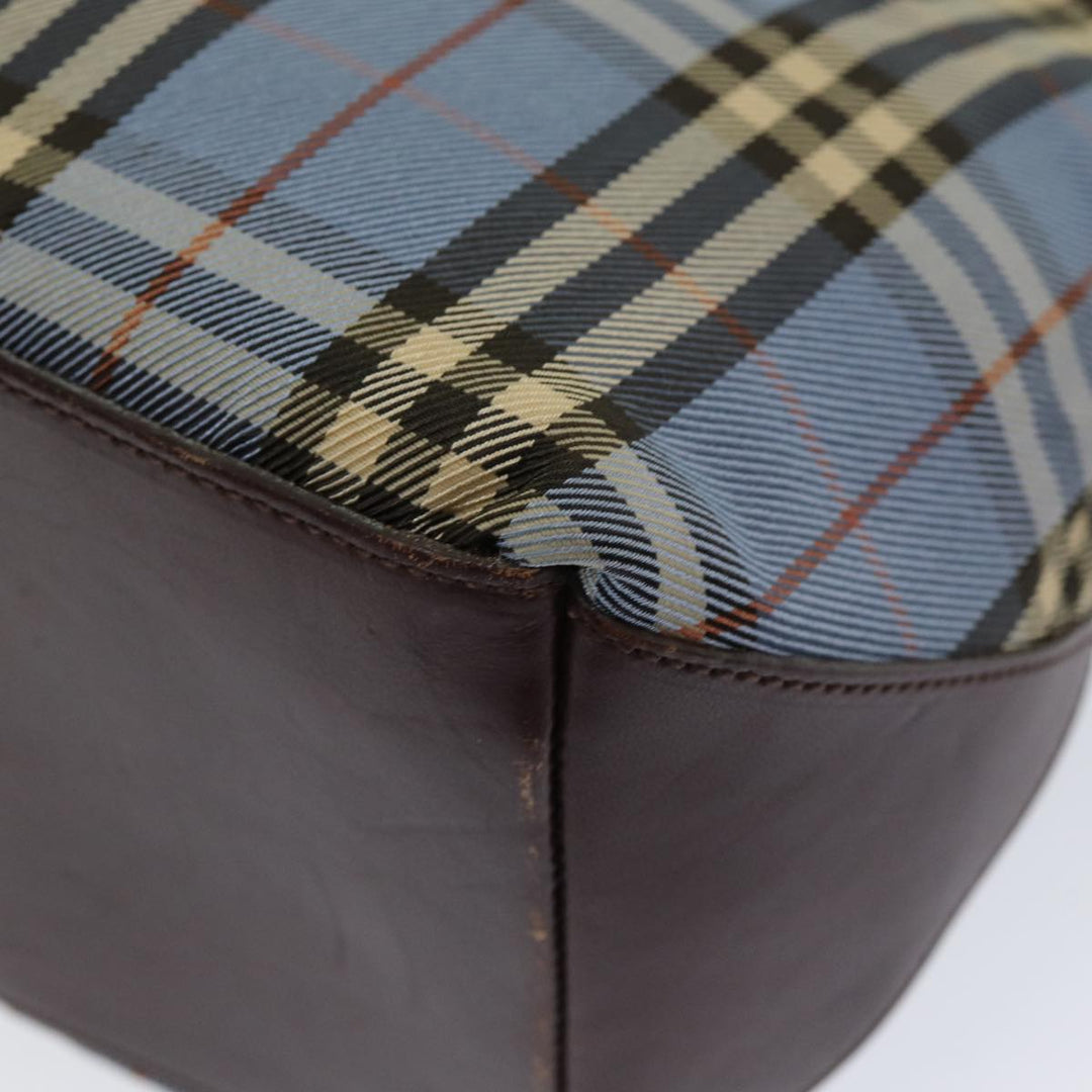 Burberry Nova Check Blue Label Hand Bag Nylon Blue Brown Silver Auth 85542