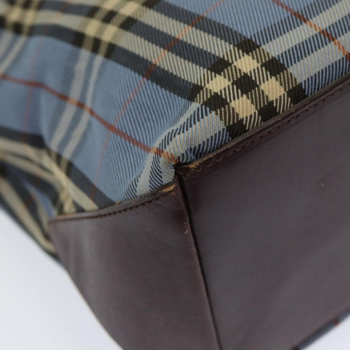 Burberry Nova Check Blue Label Hand Bag Nylon Blue Brown Silver Auth 85542