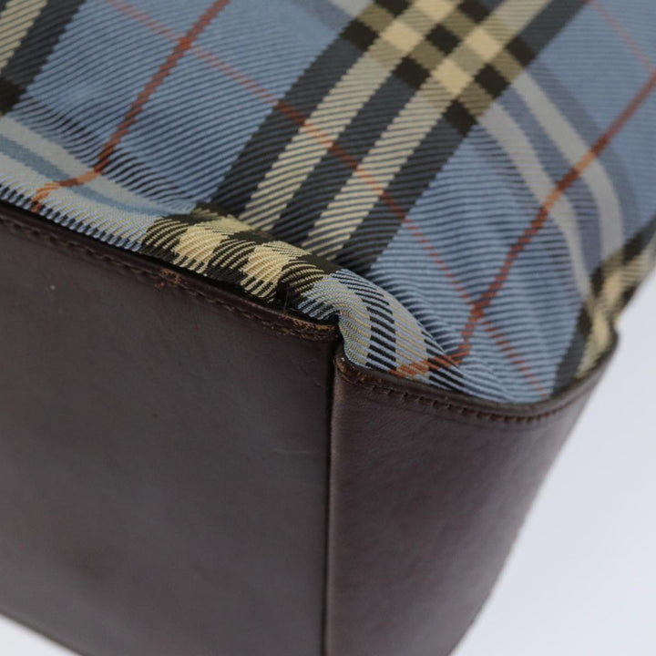 Burberry Nova Check Blue Label Hand Bag Nylon Blue Brown Silver Auth 85542