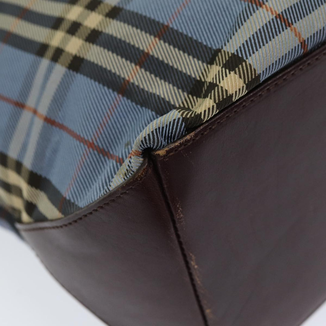 Burberry Nova Check Blue Label Hand Bag Nylon Blue Brown Silver Auth 85542