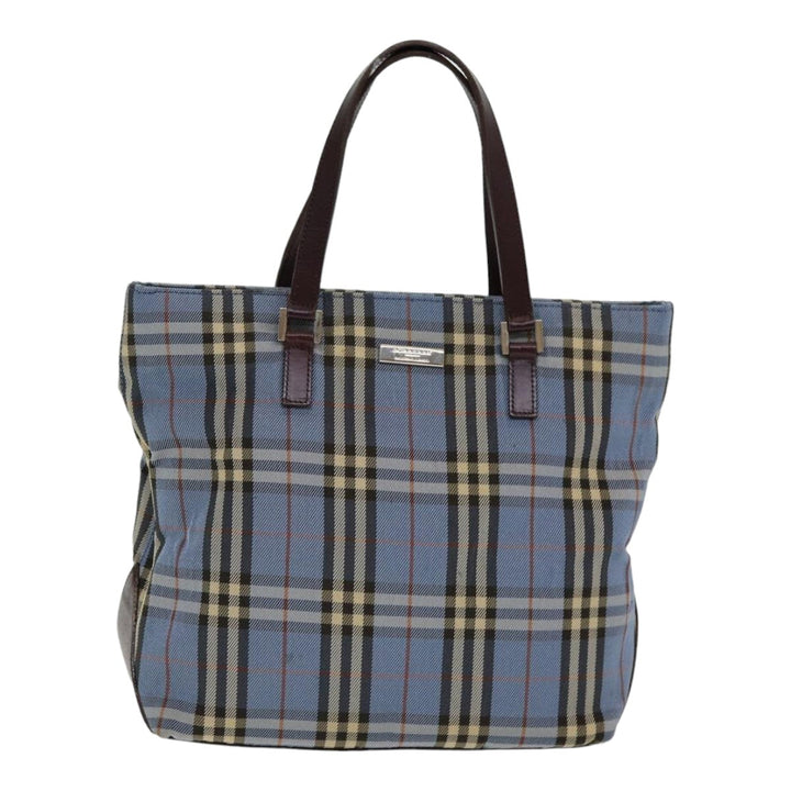 Burberry Nova Check Blue Label Hand Bag Nylon Blue Brown Silver Auth 85542