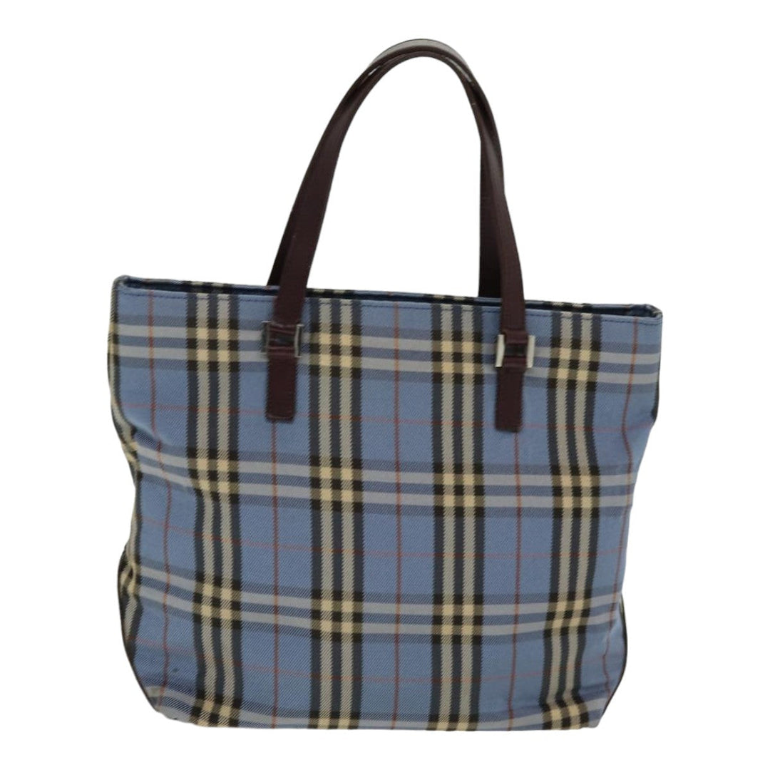 Burberry Nova Check Blue Label Hand Bag Nylon Blue Brown Silver Auth 85542