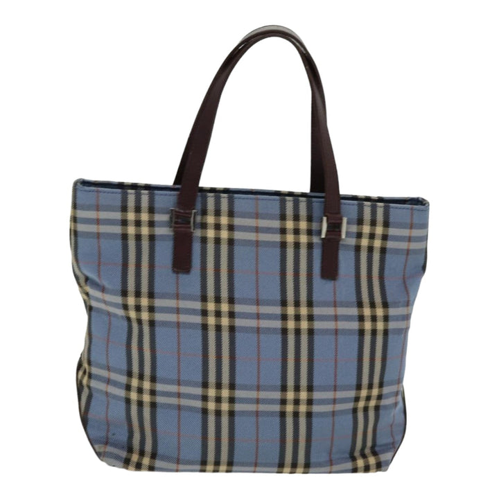 Burberry Nova Check Blue Label Hand Bag Nylon Blue Brown Silver Auth 85542