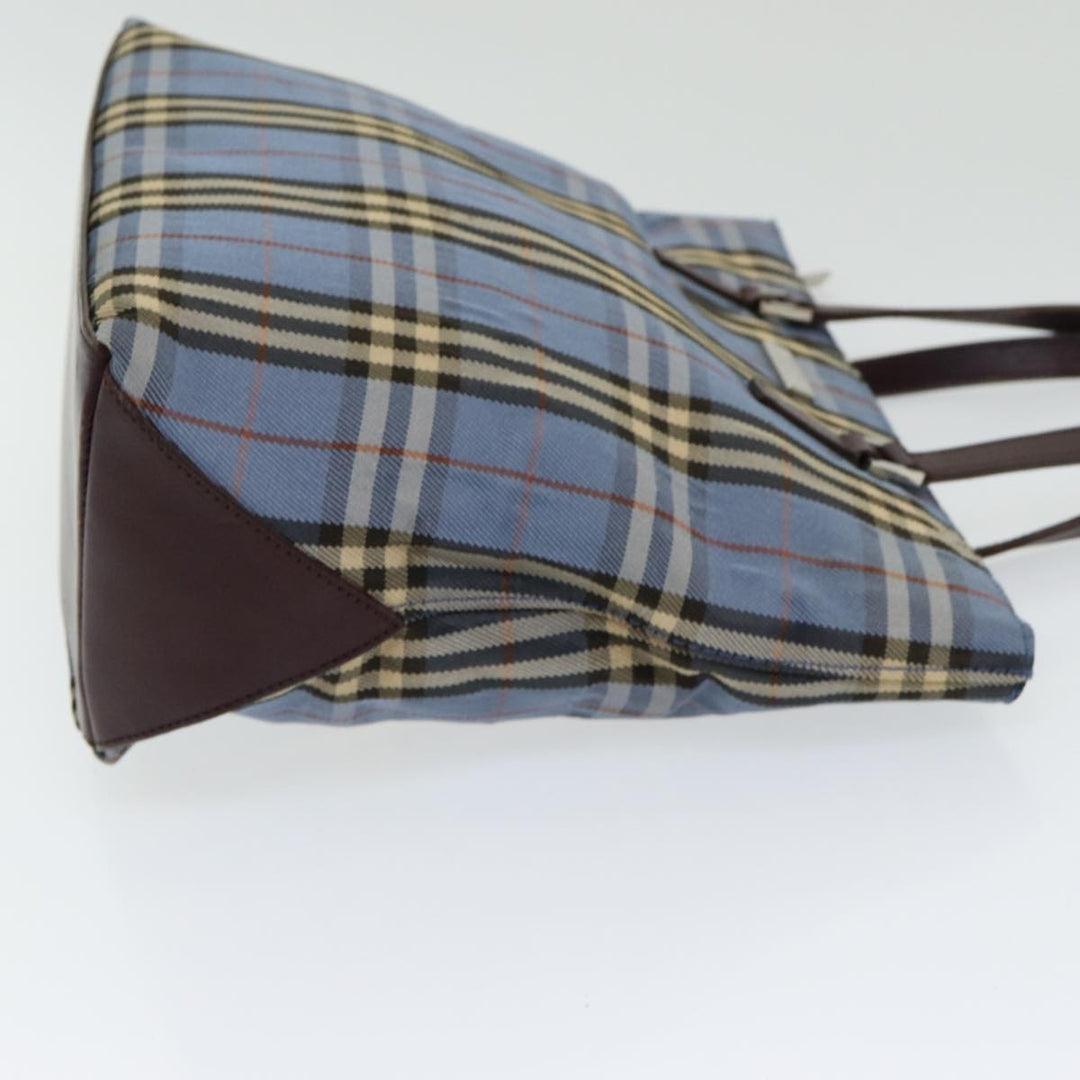 Burberry Nova Check Blue Label Hand Bag Nylon Blue Brown Silver Auth 85542