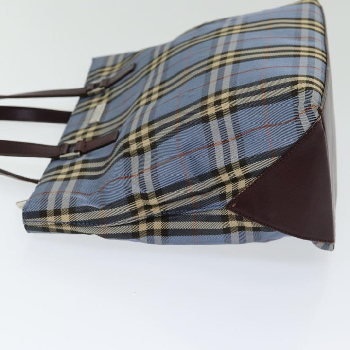 Burberry Nova Check Blue Label Hand Bag Nylon Blue Brown Silver Auth 85542